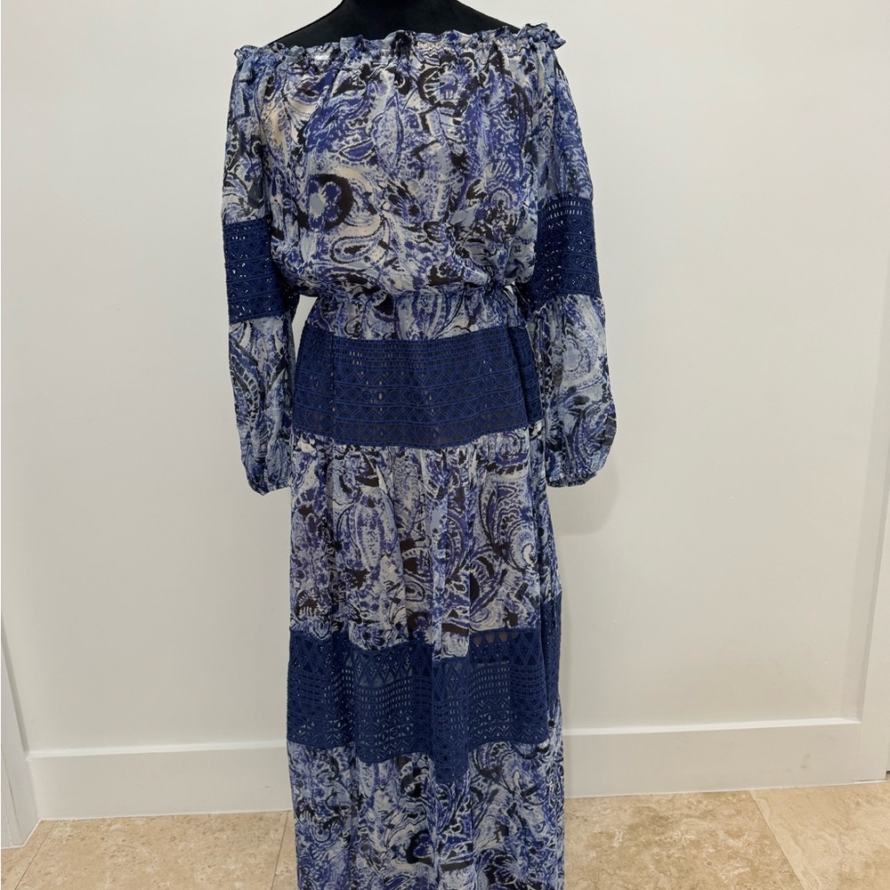 BCBGMaxAzria Blue and Gray Long Sleeve Dress